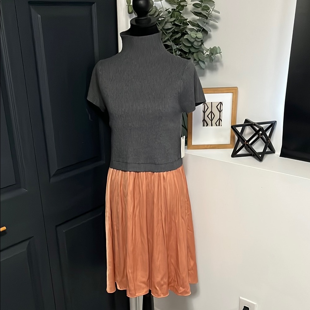 Anthropologie Knee-Length Orange and Gray Dress